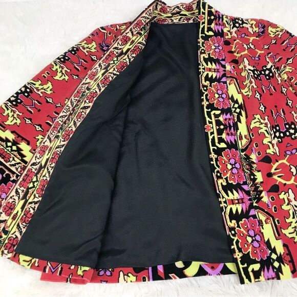 SOFT SURROUNDINGS Velvet‎ Open Front Floral Print Kimono Jacket Red Black Small - Picture 9 of 12